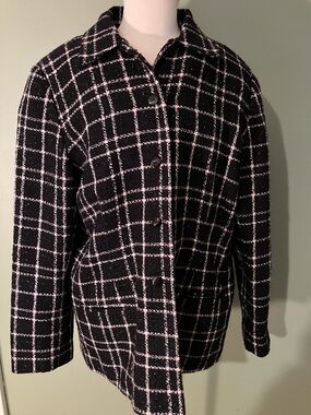 Women's Sag Harbor Black & Pink Plaid Tweed Button-front Blazer Size 18